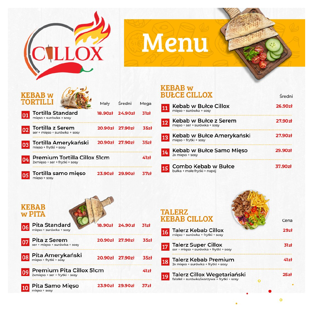 Cillox Kebab printed menu page 1